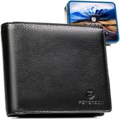 poziomy, duży portfel męski ze skóry naturalnej w czarnym kolorze