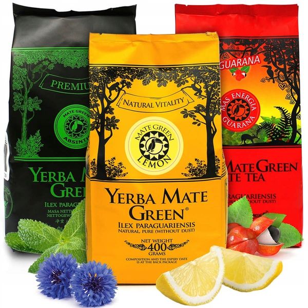 Zestaw Yerba Mate Green Owocowe Lemon Guarana Absinth najlepsze orginal x 3 zdjęcie 1