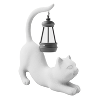 Figurka ogrodowa kot lampa solarna biała rzeźba z żywicy zewnętrzna LED