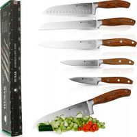ZESTAW NOŻY 5 SZT DO MIĘSA WARZYW OWOCÓW CHLEBA W PUDEŁKU DREWNIANA RĄCZKA