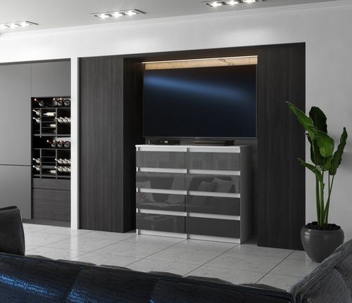 Komoda Do Salonu 8 Szuflad Biały Szary Połysk Młodzieżowa Pojemna Szafka na Arena.pl