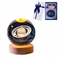 SZKLANA KULA LAMPKA NOCNA NA BIURKO LED DEKORACYJNA 3D SATURN + PREZENT