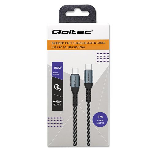 Qoltec Kabel USB 2.0 typ C USB 2.0 typ C 100W QC 3.0 PD 1m Czarny na Arena.pl