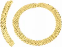 Złoty komplet biżuterii kolia łańcuch naszyjnik bransoletka pozłacana