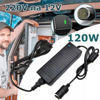 ZASILACZ SAMOCHODOWY PRZETWORNICA NAPIĘCIA 220V NA 12V 120W, CZARNY, Z LED