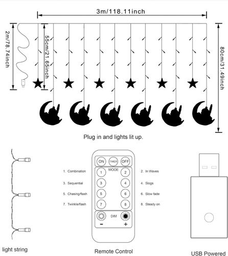 Girlanda Świetlna Gwiazdy 138 LED na USB z Pilotem 8 Trybów Wodoodporna na Arena.pl