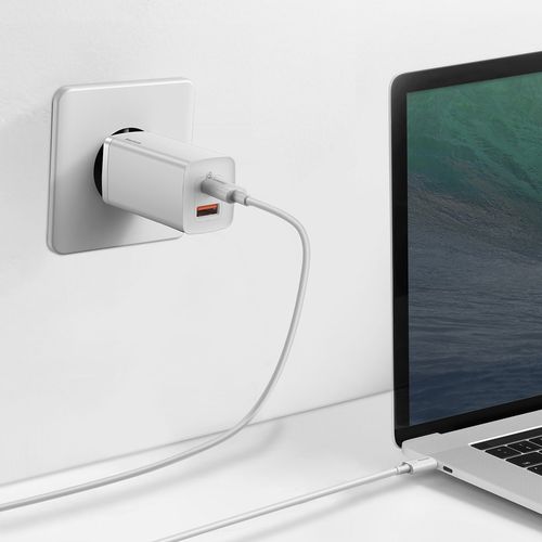 Ładowarka sieciowa Baseus GaN2 Lite, USB + USB-C, 65W, EU (biała) na Arena.pl