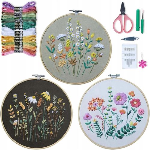 ZESTAW DO HAFTOWANIA 3 SZT HAFT DIY 16x IGŁA OBRĘCZ 20 CM WZORY VIDEO na Arena.pl