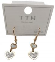 Xuping – wiszące kolczyki kolor złoty Dwa serduszka cyrkonie masa perłowa