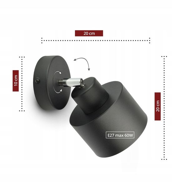 Lampa Ścienna Kinkiet Czarny Roller 382-KG1 E27 zdjęcie 9