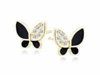 DELIKATNE POZŁACANE SREBRNE KOLCZYKI MOTYLKI WKRĘTKI EMALIA CYRKONIE