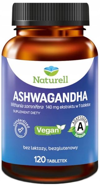 NATURELL Ashwagandha wsparcie odporności na STRES 120 tabletek zdjęcie 1