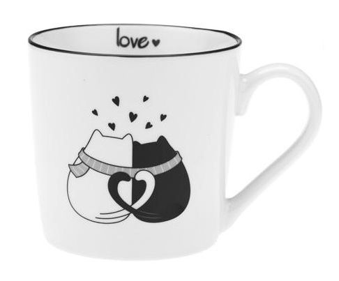 Kubek porcelanowy 390 ml czarno-biały słodkie wesołe kotki napis love wz. 3 na Arena.pl