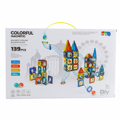 Klocki magnetyczne tor kulkowy dla dzieci duży zestaw zamek 139 el. 9922B na Arena.pl