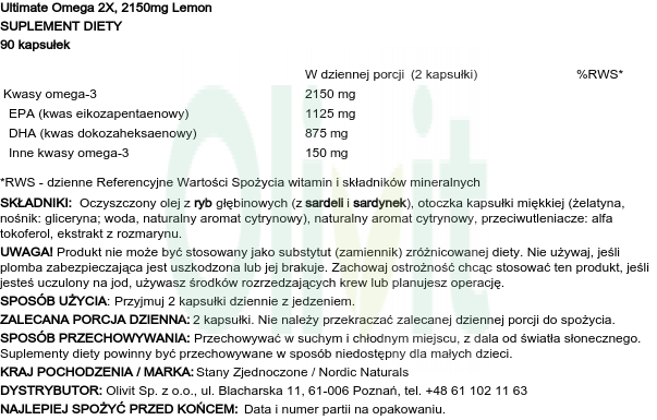 Ultimate Omega 2X 2150mg Cytryna 90 Kapsułek zdjęcie 2