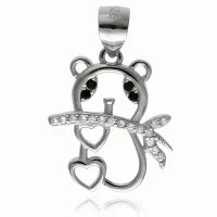 DELIKATNY RODOWANY SREBRNY WISIOREK MIŚ PANDA BIAŁE CZARNE CYRKONIE