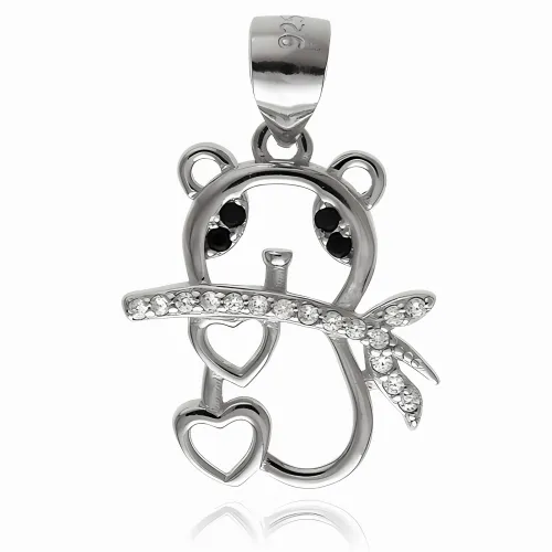 DELIKATNY RODOWANY SREBRNY WISIOREK MIŚ PANDA BIAŁE CZARNE CYRKONIE na Arena.pl