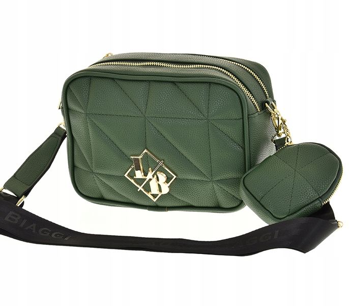 Laura Biaggi - torebka listonoszka przeszycia groszek ciemny zielony JS258 zdjęcie 1