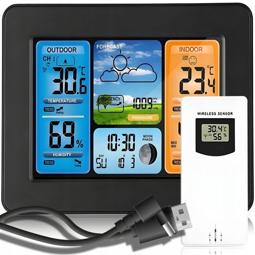 BEZPRZEWODOWA STACJA POGODOWA POGODY Higrometr Termometr Czujnik Zegar Data na Arena.pl