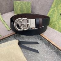 pasek skórzany czarno-brązowy męski z klamrą gg – styl włoski, szerokość