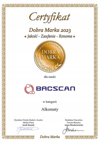 Alkomat BACSCAN F30 + kalibracje + pokrowiec na Arena.pl