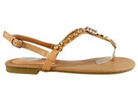 Beżowe sandały z cyrkoniami płaskie buty damskie 36