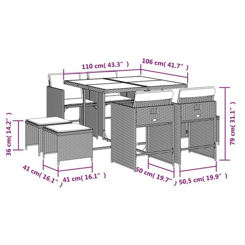 9-cz. zestaw mebli ogrodowych z poduszkami, czarny, rattan PE na Arena.pl