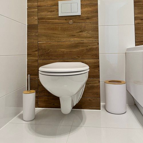 Komplet Łazienkowy Zestaw 6 Elementów do WC Biały Kosz Dozownik Szczotka na Arena.pl