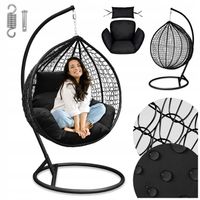 FOTEL WISZĄCY KOKON KOSZ BUJANY HUŚTAWKA XXL + PODUSZKA WODOODPORNA CZARNY