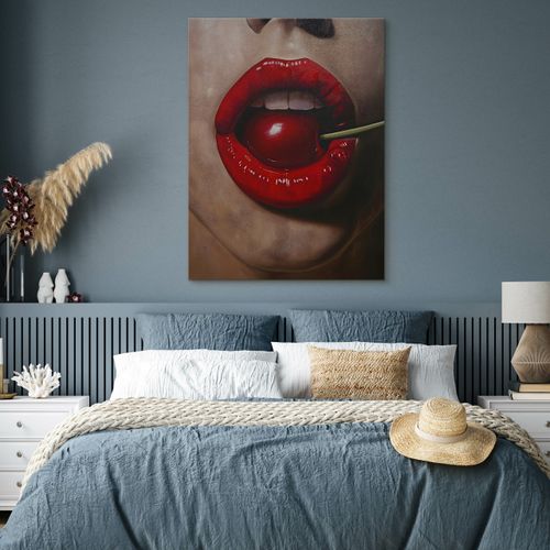 Obraz Canvas Czerwone Kobiece Usta Portret Wiśnia Abstrakcja 40cm x 50cm na Arena.pl