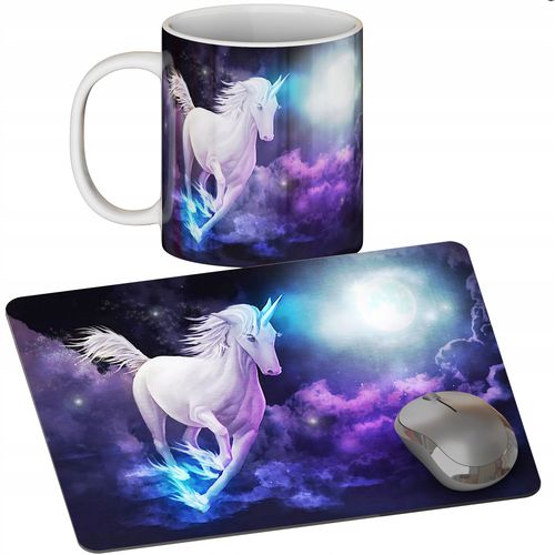 ZESTAW KUBEK + PODKŁADKA - JEDNOROŻEC UNICORN - PREZENT WIELE WZORÓW + IMIĘ na Arena.pl
