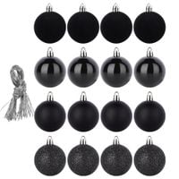 16x Bombki Choinkowe Świąteczne Nietłukące Czarne Zestaw Bombek na Choinkę