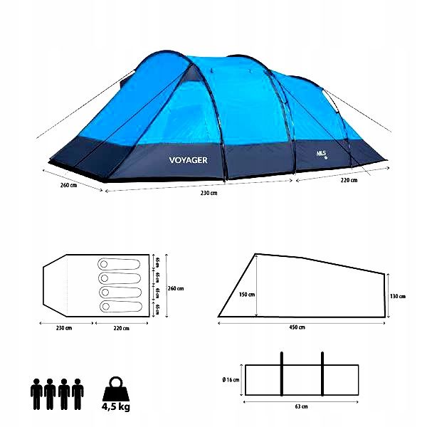 Namiot Turystyczny Kempingowy 4 Osobowy Wodoodporny Tropik Dwa Wejścia zdjęcie 13
