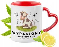 Kubek Czerwony Z Uszkiem W Kształcie Serca Dla Sortowacza Na Prezent