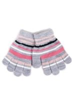 Rękawiczki dziewczęce pięciopalczaste szare w paski 12 YOCLUB