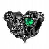 Zawieszka SREBRO 925 Charms Koralik Czarne Serce Czaszka Róża Halloween