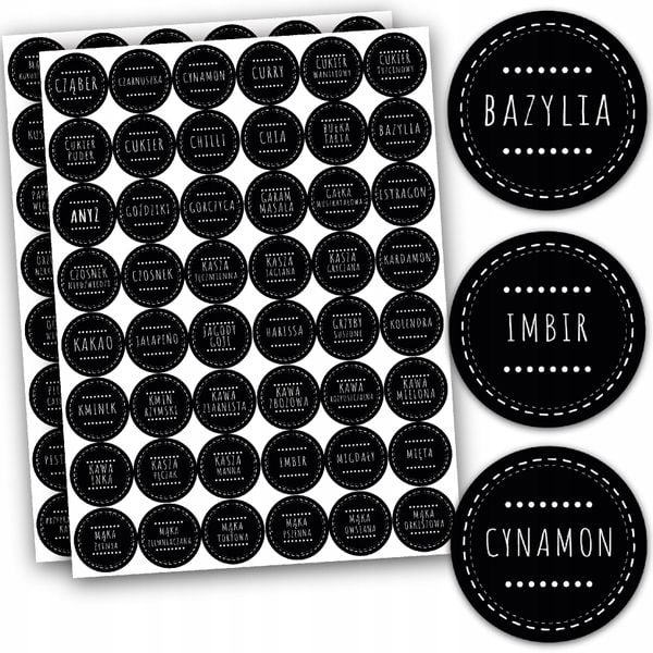 Naklejki na przyprawy CZARNE 152 sztuk zdjęcie 1