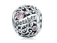 Rodowany srebrny charms do pandora miesiąc październik month october cyrkonie srebro 925 CHARM223