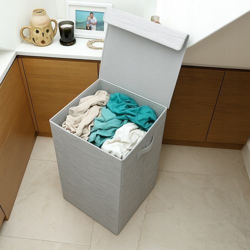 Kosz na pranie 74 l z pokrywą duży pojemnik na bieliznę przenośny na Arena.pl