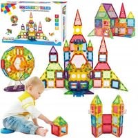 Klocki MAGNETYCZNE duży zestaw mocne magnesy PANELE MŁYN 130 elementów