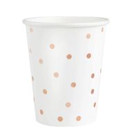 Kubeczki papierowe białe w kropki rose gold, 6 szt.
