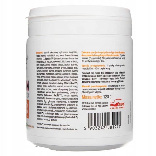 Aliness WITAMINY COMPLEX Multiwitamina DLA DZIECI w proszku 120g Odporność zdjęcie 4