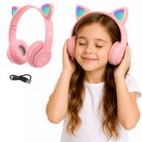 Kocie uszy słuchawki bezprzewodowe dla dzieci różowe