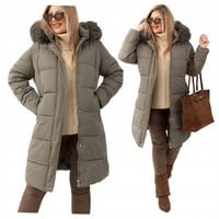 KURTKA ZIMOWA DAMSKA DŁUGA PIKOWANA Z KAPTUREM DUŻE ROZMIARY PŁASZCZ