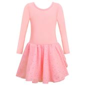Body baletowe ze spódnicą tutu strój baletnicy długi rękaw różowy 140 cm