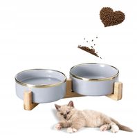 MISKA dla psa kota podwójna CERAMICZN M 400ml 54 szaro-złota nowoczesna