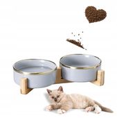 MISKA dla psa kota podwójna CERAMICZN M 400ml 54 szaro-złota