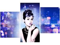 OBRAZ USTA AUDREY HEPBURN PANORAMA MIASTA NIEBIESKI