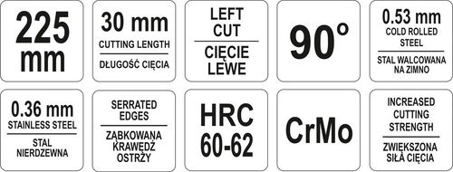 NOŻYCE DO CIĘCIA BLACHY,KĄTOWE,LEWE, 225MM. na Arena.pl