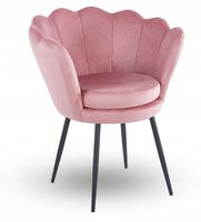 różowe tapicerowane krzesło nowoczesne tradycyjne nogi czarne metalowe